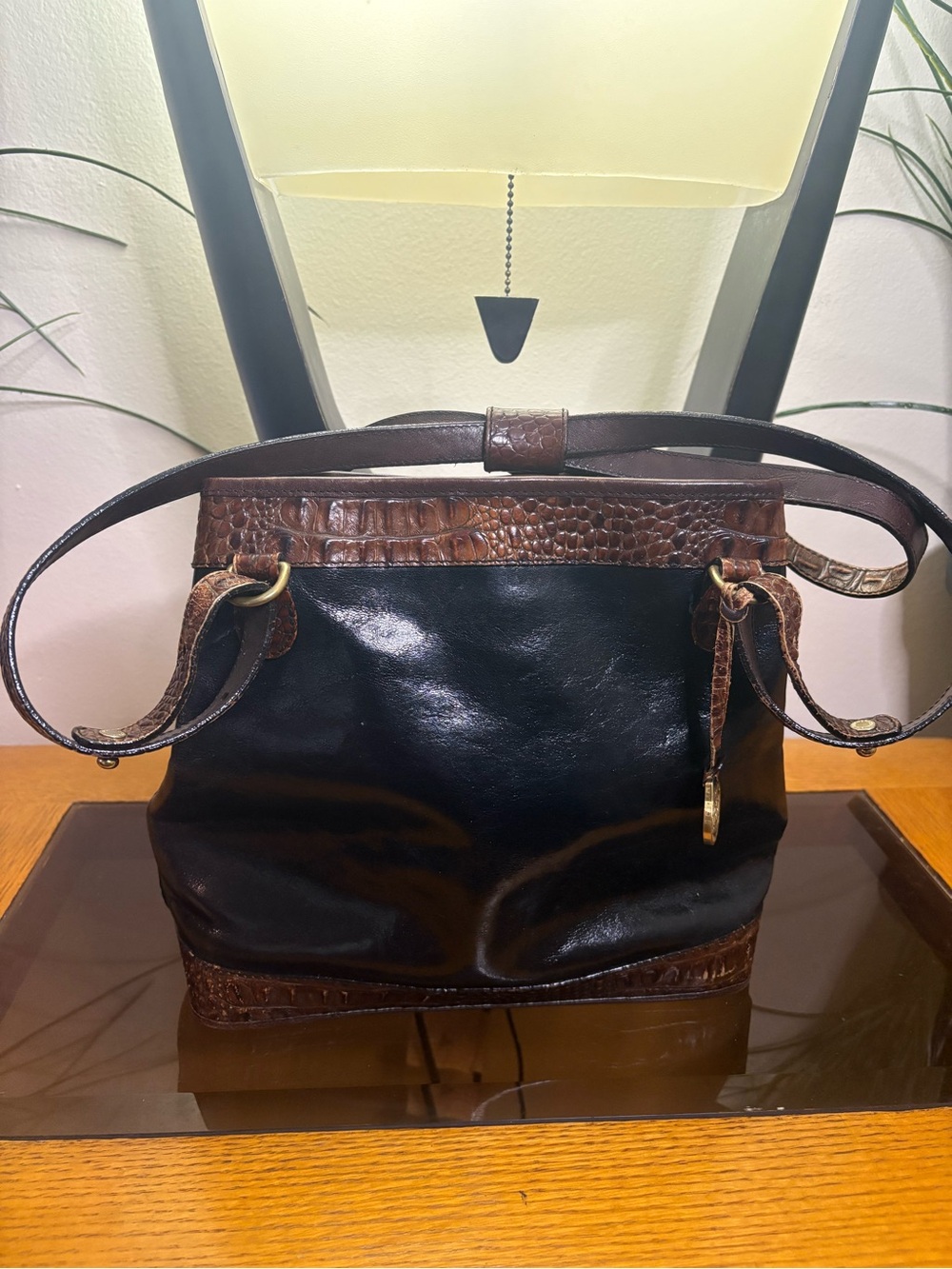 Vintage Brahmin black and brown croc leather w/ wallet bag